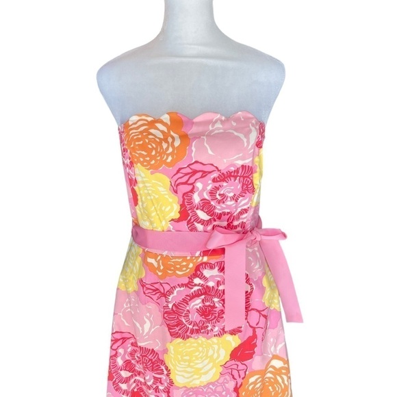 Lilly Pulitzer - Vintage Derby Winners Circle  Scallop Strapless Midi Dress Sz 8 - Picture 2 of 5
